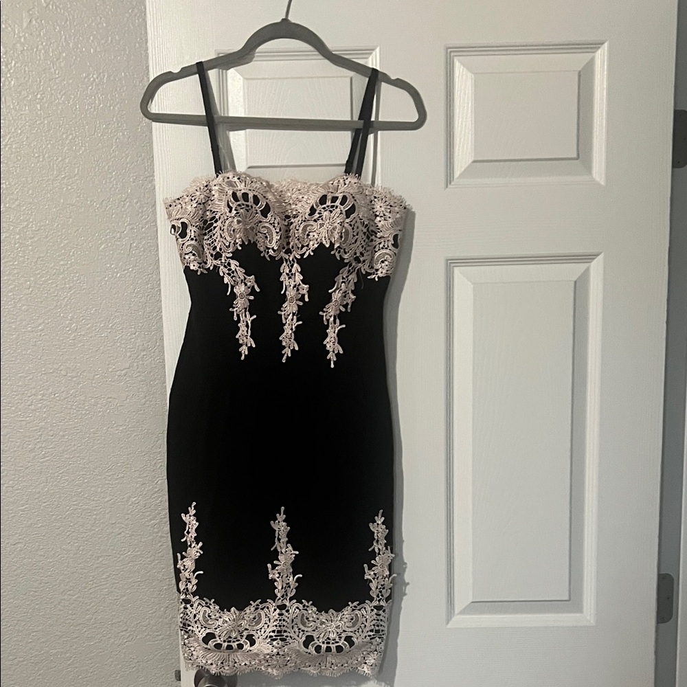Haute Monde Black and Cream Strapless Dress